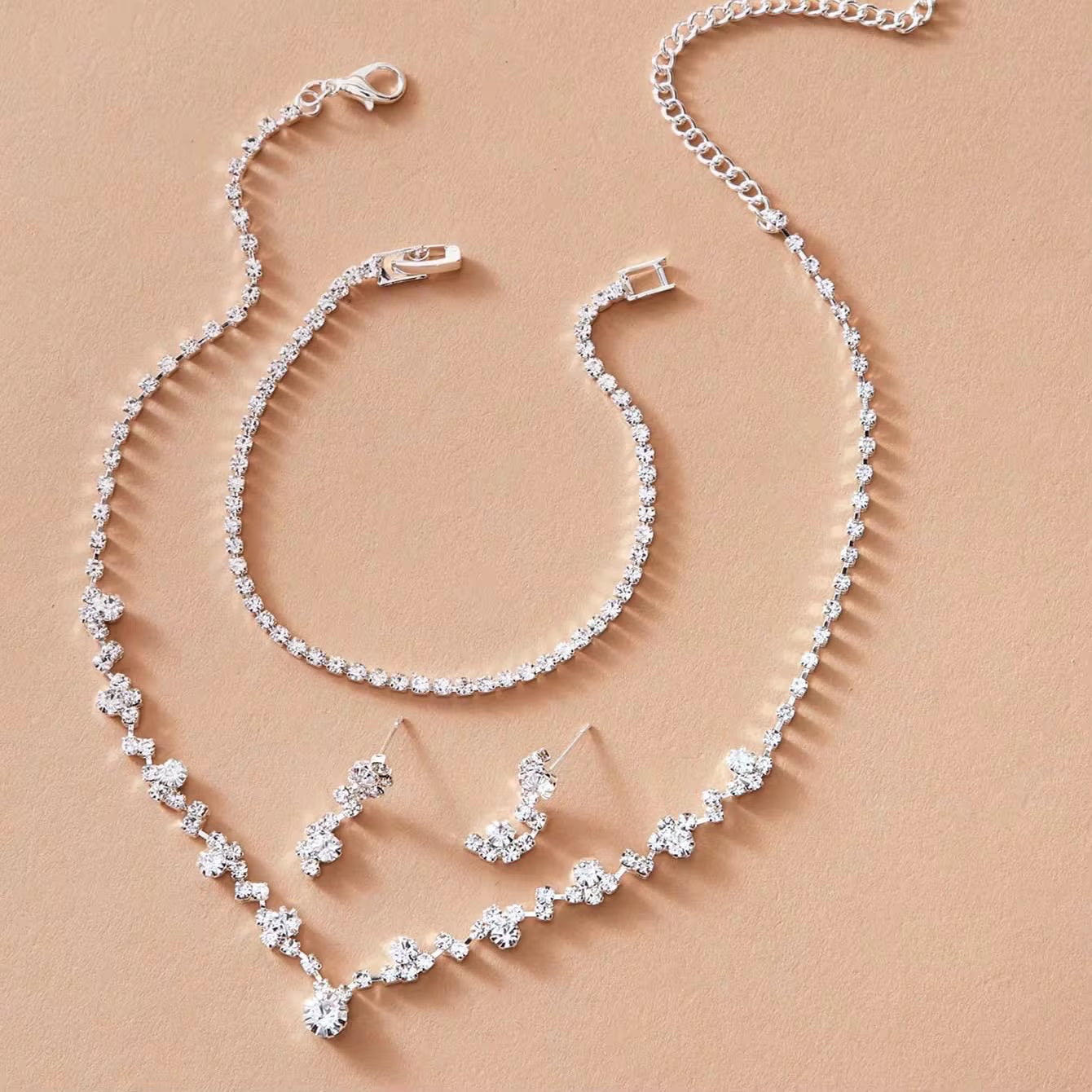 Bridal Jewellery Set, Princess Cut Shape Necklace Set, Sparkling Necklace, Bracelet and Earring Zirconia Jewellery, Jewellery Gift