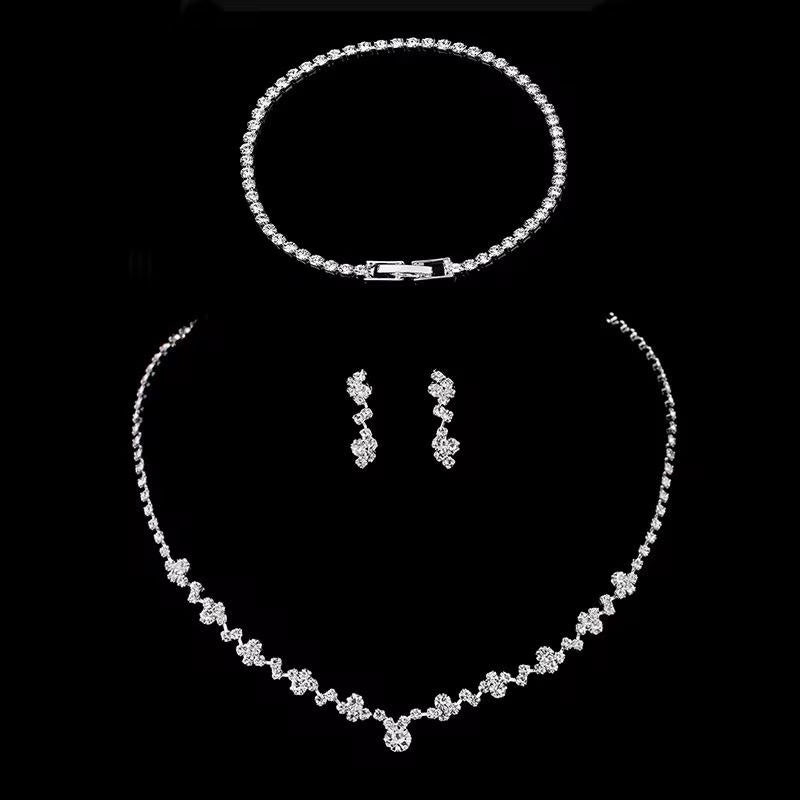 Bridal Jewellery Set, Princess Cut Shape Necklace Set, Sparkling Necklace, Bracelet and Earring Zirconia Jewellery, Jewellery Gift