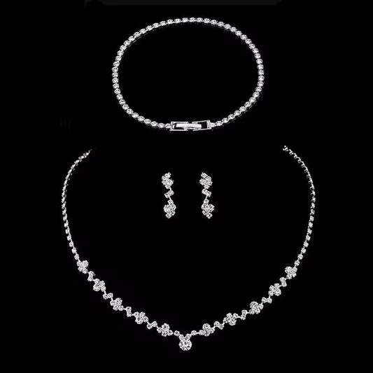 Bridal Jewellery Set, Princess Cut Shape Necklace Set, Sparkling Necklace, Bracelet and Earring Zirconia Jewellery, Jewellery Gift