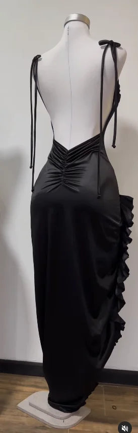 Frilled Slit-Leg Dress