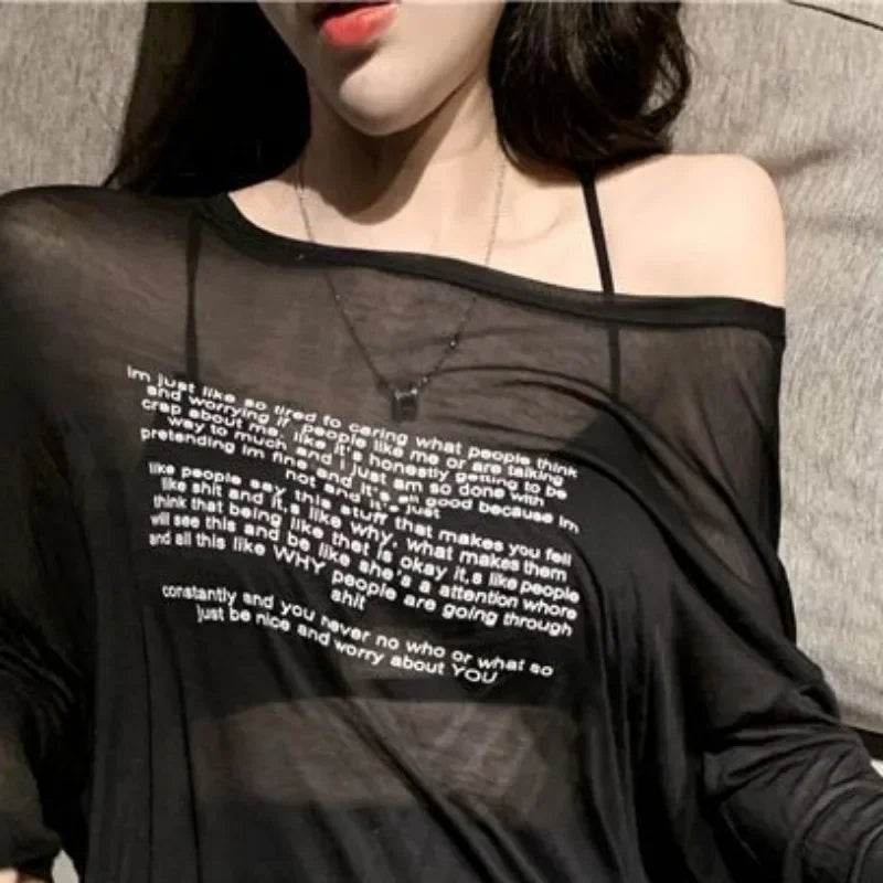 Sheer Oversize Poem Print Shirt