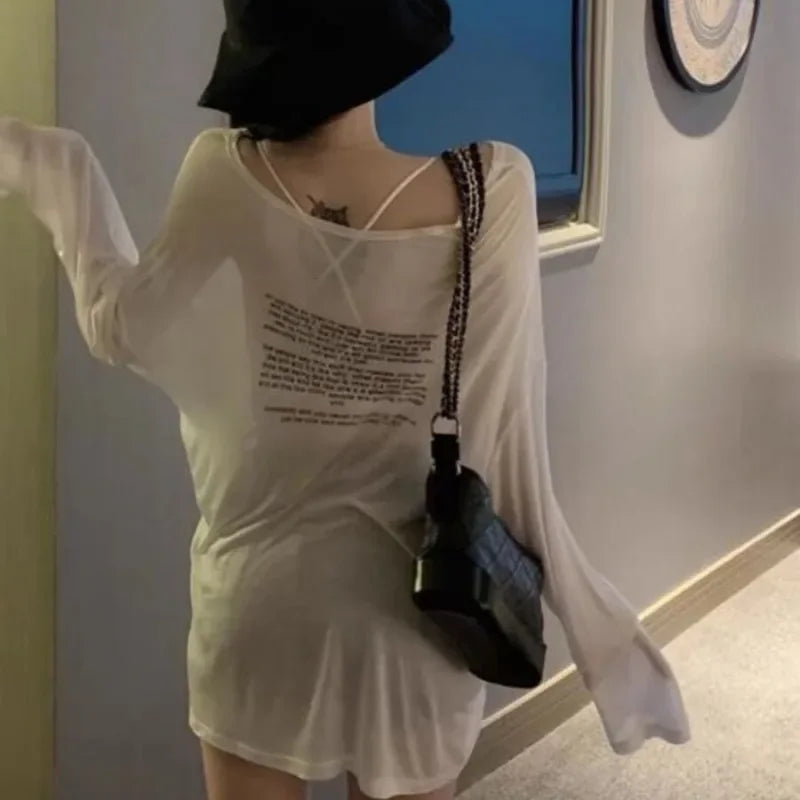 Sheer Oversize Poem Print Shirt