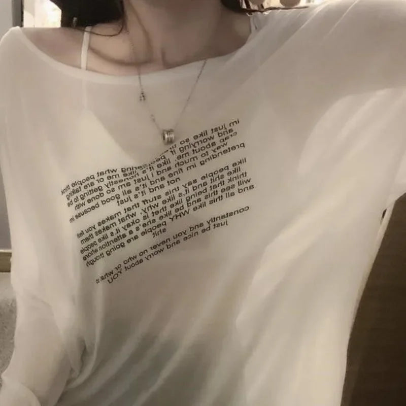 Sheer Oversize Poem Print Shirt