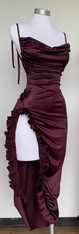Frilled Slit-Leg Dress
