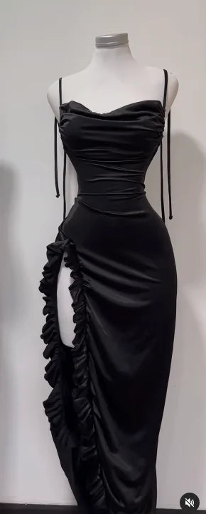 Frilled Slit-Leg Dress