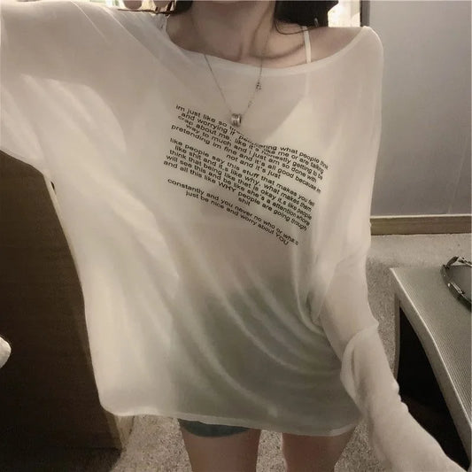 Sheer Oversize Poem Print Shirt