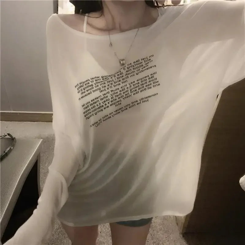 Sheer Oversize Poem Print Shirt