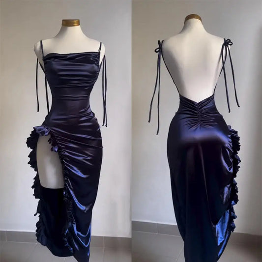 Frilled Slit-Leg Dress