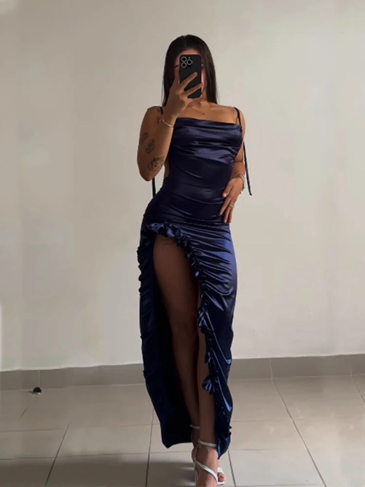 Frilled Slit-Leg Dress